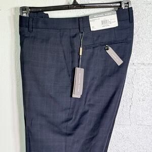 Michael Kors Men's Classic-Fit Wool-Blend Suit Pants Navy Plaid, 34x34 $200